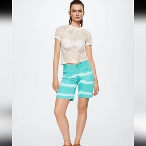 MNG BY MANGO | Women's Turquoise/White Tie-Dye Mid Waist Bermuda Shorts